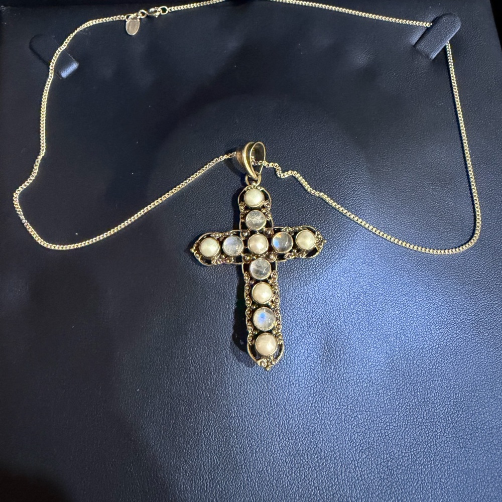Sliver Cross Pendant Necklace with Iridescent Gemstones - Women Jewelry